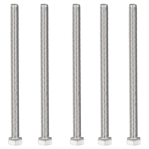 Image of MroMax 5Pcs M8-1.25 Hex Bolts, M8 x 120mm Hex Head Screws Bolts | 304 Stainless Steel 18-8, Fully Threaded, External Hex Drive, for Mounting Chair, Rail, Wheels, Boat and Plastic Bumpers