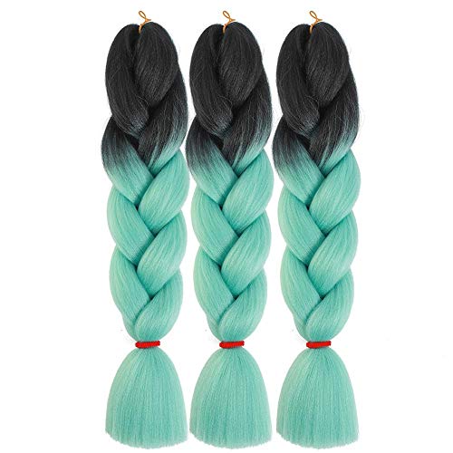 Jumbo Braid Ombre Color Braid 3 Pcs Synthetic Jumbo Braid Hair Extensions For Box Braids Hair Senegal Twist Crochet Braids(Black/Light Blue)