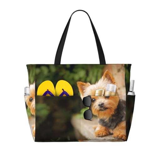 Sac de plage Yorkie pour femme grand cabas imprimé Yorkshire Terrier mignon idéal pour l'été