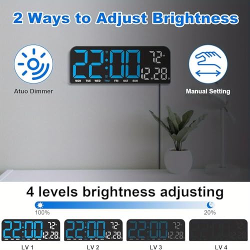 Image of EASEPRES Digital Wall & Table Clock with Dimmable LED Display (4 Levels), Dual Alarm, Temperature, Date & Day, Countdown Timer | Plug-in Modern Wall Clock for Home, Living Room & Office (Orange,10 inch)