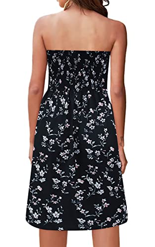 Image of Zyyfly Tube Top Dress Women Summer Beach Coverup Stretch Smocked Strapless Dress