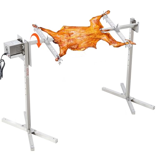 VEVOR Asador Eléctrico de 117cm Asador de Cerdo Capacidad de 41kg Asador Giratorio Motor Automático de 42W Soporte Universal Ajustable en Altura Asador Barbacoa de Acero Inoxidable para Cordero Cerdo