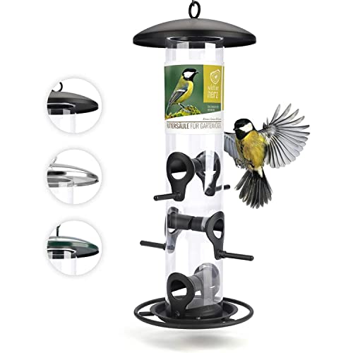 wildtier herz I Körner Distributeur de nourriture pour oiseaux, 35 cm, en métal inoxydable, colonne d'alimentation, silo pour oiseaux sauvages, alimentation...