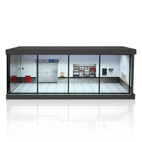 NUEIOVRW ジオラマ 1/43スケール 車庫モデル LED照明付き ダストドア カーショールーム モデル 都市駐車場 1/43ダイキャストモデル 自動車保管シーン ディスプレイモデル (Repair Shop)のサムネイル