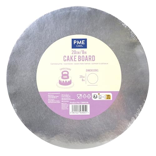 PME CBBRS08 Cake Board Redonda para Tarta con Bordes Lisos, Plata (8' / 20cm), Paper