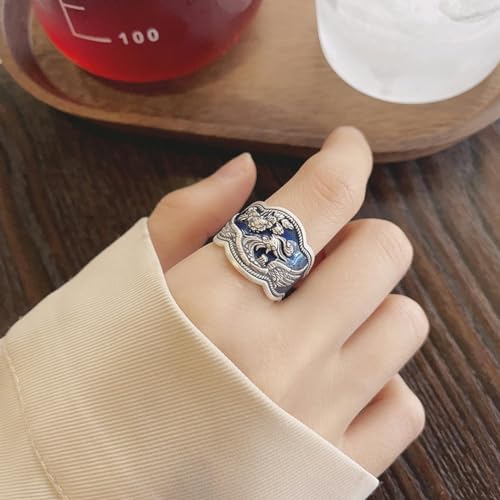 Bague en argent sterling S925 phoenix bleu, un bijou vintage d'exception