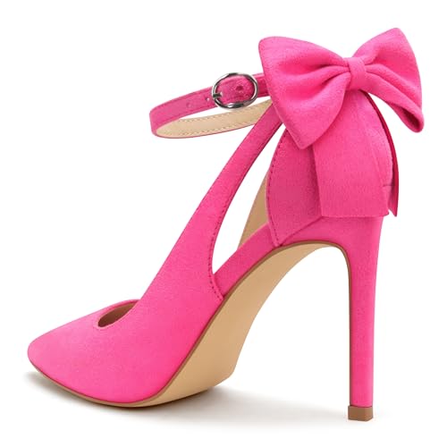 Carcuume Women's High Heels Strappy Pointed Toe Bow Pumps Ankle Strap Stiletto Party Shoes3