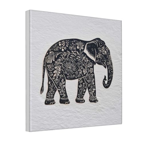 Lienzo de elefante asiático femenino Woshuwo de 30x30 cm enmarcado para dormitorio