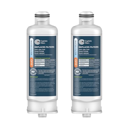 Image of Crystala Filters Replacement for DA97-17376B Water Filter, NSF 42 Compatible with Samsung HAF-QIN, HAF-QIN /EXP, DA97-08006C, RF23M8070SG, RF23M8070SR, RF23M8090SG, RF23M8570SR (2 Pack)