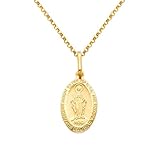 The World Jewelry Center 14k REAL Yellow Gold Religious Miraculous Mary Medal Pendant with 1.2mm Cable Chain Necklace - 20