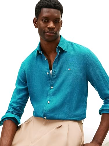 Image of Tommy Hilfiger Men's Long Sleeve Casual Linen Button Down Shirts in Regular Fit