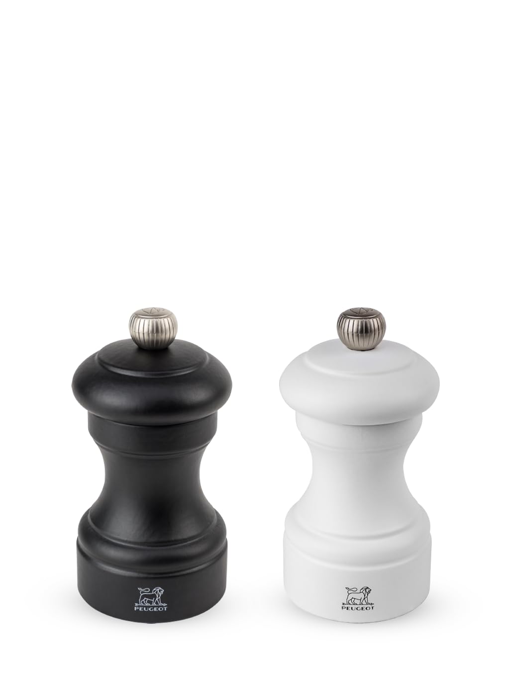 Peugeot Bistro Duo Manual Salt and Pepper Mill Set - Classic Adjustable Grinder, Beechwood, 4 inch, Black and White