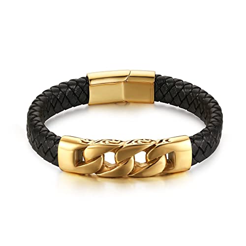 STWTR Pulsera de cuero trenzado de acero inoxidable para hombre con hebilla magnética de 19 a 21 cm, Cuero, no conocido Cover