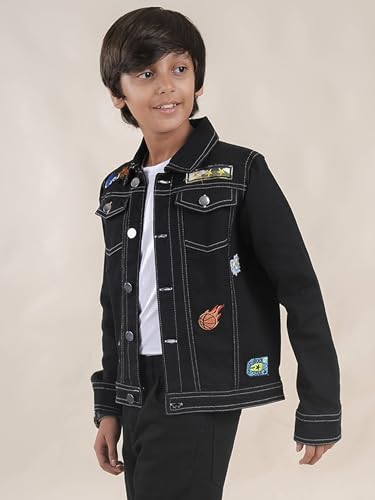 Image of KiddoPanti Boys Denim Jacket | Cotton Poly Blend with Spandex | Washed Denim, Full Sleeve | Button Closure & Front Flap Pockets | Collared Neck