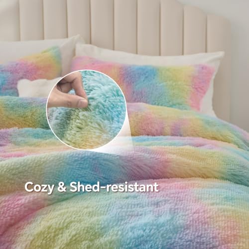 Image of BEDELITE Multi Pink Fluffy Comforter Set King, Fuzzy Faux Fur Comforter | Warm Fleece Shaggy Bedding for Winter, Soft & Cozy Plush Bed Set with 2 Pillowcases