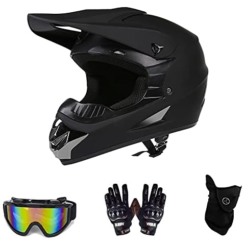 Motocross Helmet, Face Protective Helmet for Motorcycle Dirt Bike DOT Certified, Unisex Youth Full, 4 Pcs Set (Black, Large) Cover