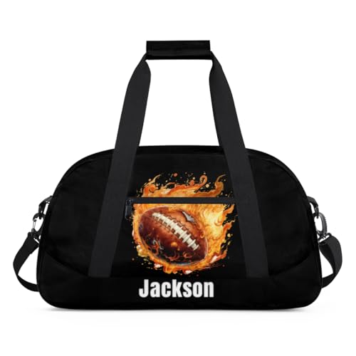 Personalized Kids Gym Bag Football Fire Vintage Custom Name Sport Duffel Bag for Teens Boys Large Practice Workout Bags Travel Duffel Bag