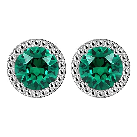 Emerald Color Crystal Stud Earrings, Silver Dark Green Stone Earrings, Crystal Stud Earrings For Women Sterling Silver, Christmas Gifts For Women Cover