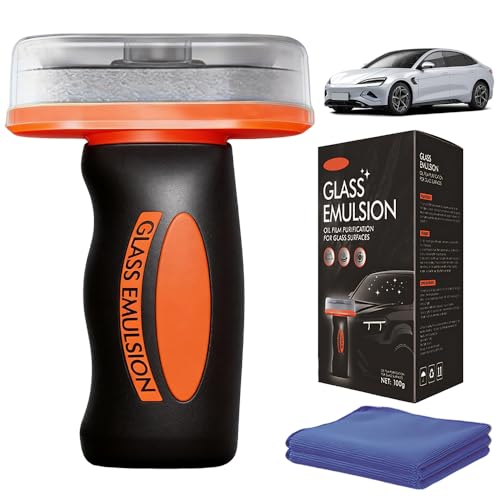 Rppiup Hand Held Glass Emulsion Cleaner Car Glass Cleaner Car Oil Film Cleaning Brush Glass Guard Windscreen Cleaner Glasses Oil Film Remover Brush for Windows Mirrors windscreen (a towel in)