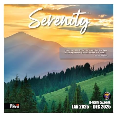 RED EMBER Serenity with Inspirational Quotes 2025 Wall Calendar 12 Month | 12" x 24" Open | Thick & Sturdy Paper | Giftable | Calendar 2025 Cover