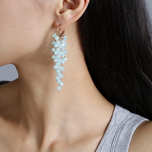Fringe Hoop Dangle Earrings, Long Beads Tassel Chain Earrings for Women Sparkly Chandelier Earrings2