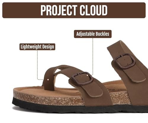 Image of Project Cloud 100% Genuine Leather Womens Sandals -Lightweight Womens Slides Memory Foam Insole & Cork Footbed Sandals Women - Non-Slip Beach Essentials Summer Sandals for Women 2026 (Lian)