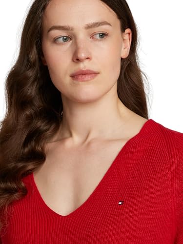 Tommy Hilfiger Damen Pullover Cardi Fine V-Ausschnitt, Rot (Primary Red), XXXL – Ansicht 2