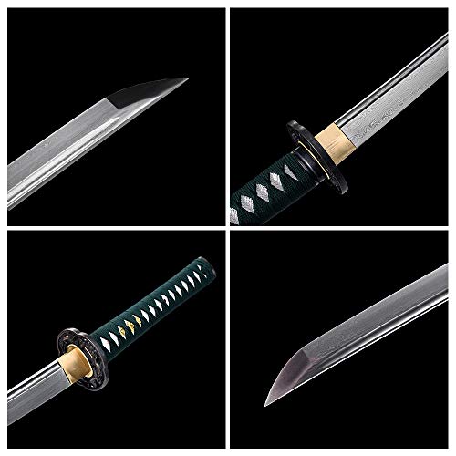 fengze Handmade Samurai Sword, 40 Inch Damascus Steel Ultra Sharp Fully Hand Forged Katana Sword for Real Battle, Full Tang, Clay Tempered (The Shadow)