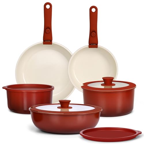 GiPP 11 Pièces Set de Poêles et Casseroles Avec Revêtement Antiadhésif - Sets de Casseroles Avec Poignées Détachables, Sans Toxiques, Compatible...