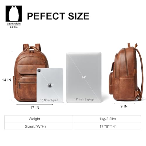 37L Backpack Purse for Women Men for Work Travel BackPack Vegan Leather Laptop College Daypack Shoulder Bag Brown3
