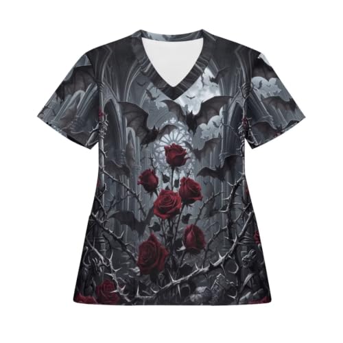 AQYAPTOIY Gothic Rose Scrub Shirts for Women