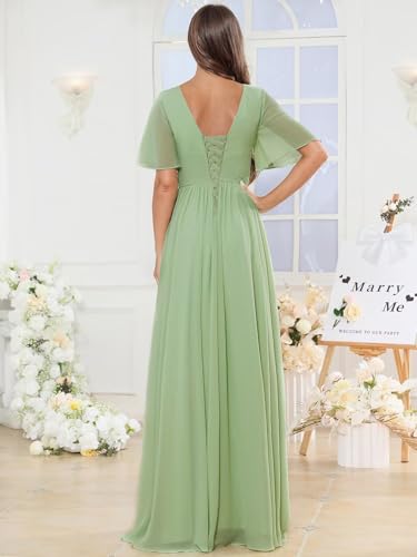 Xijun Women's Chiffon Flutter Sleeve Bridesmaid Dresses Long V Neck Formal Dress Evening Party Gown with Slit3