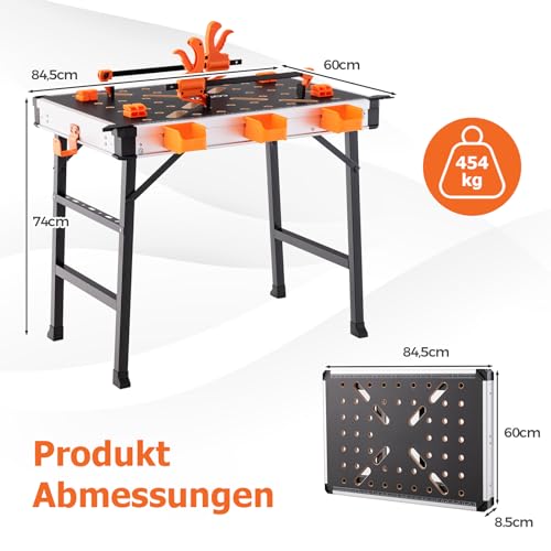 COSTWAY Werktafel inklapbaar, werkbank met 2 snelklemmen, 4 klemhaken, 3 gereedschapskisten en metalen frame, werktafel tot 454 kg belastbaar, gereedschapstafel voor garage, werkplaats - Afbeelding 4