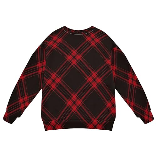 JUNZAN Red Black Plaid Dark Little Girls Hoodie Sweatshirt Fleece Fall Tops Shirts Sports 4T2