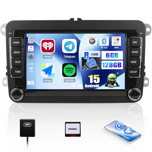 [6+128G 8-Core] CAMECHO Android 15 Autoradio per VW Golf 5 6 Polo 5 T5 Skoda Passat B6 B7 Seat, DSP Wireless Carplay, 7' Bluetooth Stereo Auto GPS WiFi RDS Mirrorlink 2USB+Mic+Telecamera Posteriore