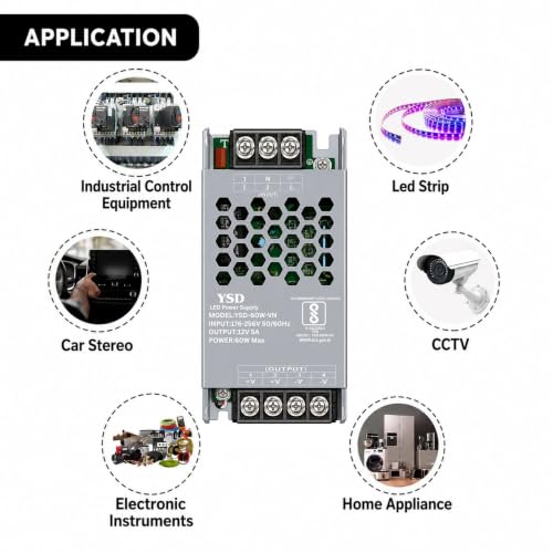 Image of YSD Strip Light Driver 12V 5AMP 60W AC to DC Switching Adaptor Convertor Driver /Power Supply for LED Strip Light Lamp /CCTV Camera /Security System /Radio /Computer Project (12V 5AMPS)