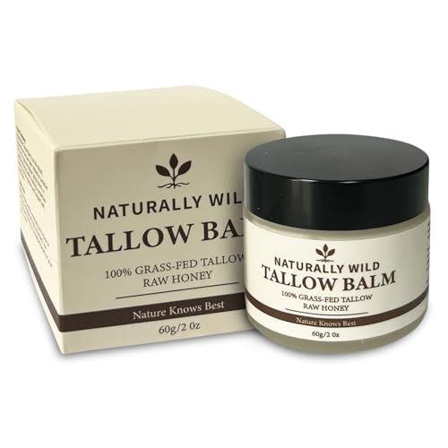 Naturally Wild Tallow Balm – Unscented | 100% Grass Fed Tallow and Raw Honey | Natural Moisturizer for Dry and Sensitive Skin | Clean Skincare with Zero Synthetics | 60g / 2oz