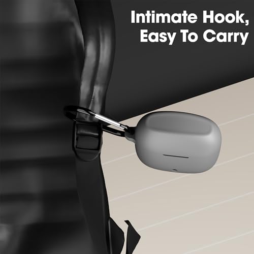 Image of Sounce Earphone Case Cover Compatible for Boat Airdopes 200 Plus, Soft Silicone Skin Case Cover Shock-Absorbing Protective Case with Keychain - Grey