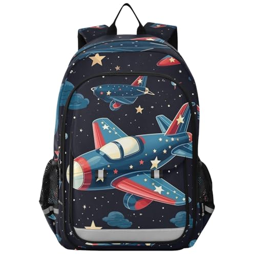 Airplane Aircraft Clouds Backpack Kids School Bag Lightweight Laptop Backpack Elementary Capacity Student Bookbags for Travel Daypack with Reflective Stripes