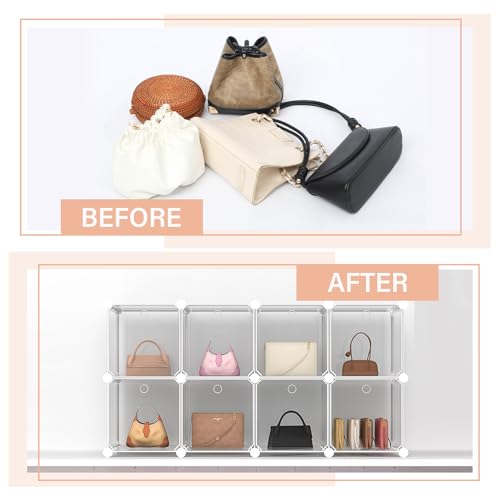 Briwooody 8 Pack Purse Organizer for Closet Purse Storage Box with Door Clear Display Case Handbag Organizer Dustproof Storage Bins for Hat Wallet Book Toy Cosmetic - Thumbnail 5