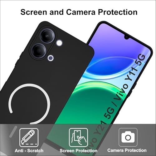 Image of SBMS Silicone Back Cover Case for Vivo Y21 5G / Vivo Y11 5G | Soft Micro-Fibre Lining Inside | Magsafe Print On Back Side Camera Protection Bump | Shockproof Case Vivo Y21 5G 2026 (Black)