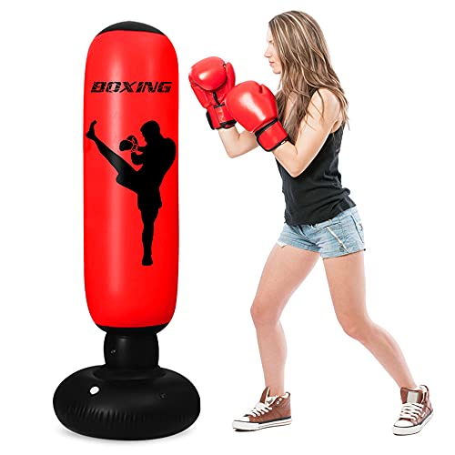 Inflatable Punching Bag for Kids - 63 Inch Kids Punching Bag with Stand | Free Standing Punching Bag Bounce Back Boxing Bag for Practice Kickboxing MMA Karate (R2)