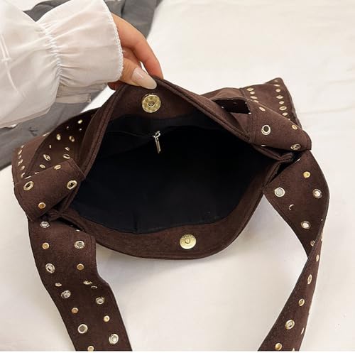 Slouchy Rivet Suede Hobo Bags Women Trendy Underarm Shoulder Bag Cute Crescent Crossbody Purses Travel Tote Handbag 20253