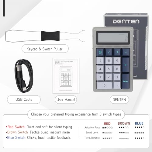 Image of DENTEN 2-in-1 Calculator & Numpad Wireless Mechanical Numeric Keypad with Calculator Function Bluetooth Connectivity Type-C Charging (Blue Switch)