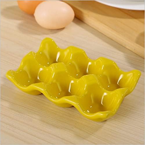 ceramics Refrigerator Egg Storage Box Case 6 Eggs Holder Food Storage Container - (Color: Yellow)
