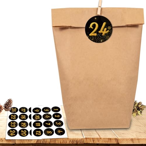 HAUSPROFI Adventskalender zum Befüllen - 24 große Kraftpapier Tüten zum...