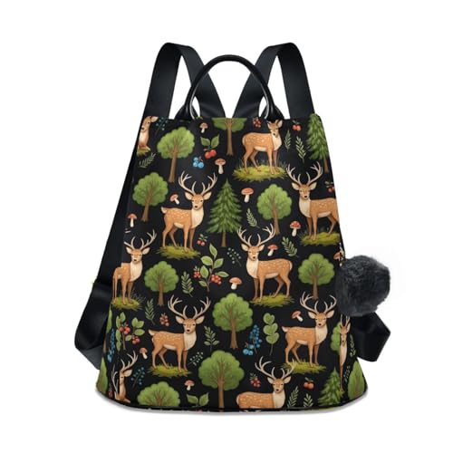 Sac à dos femme Deers Forest Trees élégant avec fermeture éclair antivol et plusieurs poches