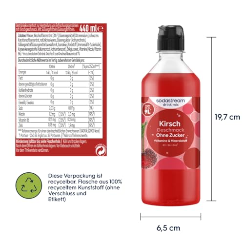 Sodastream drink mix Kirsche ohne Zucker – zuckerfreier Sirup für gesprudeltes & stilles Wasser, 4er Pack (4 x 440 ml), mit Vitamine & Mineralstoff, ergibt bis zu 9L Fertiggetränk 5