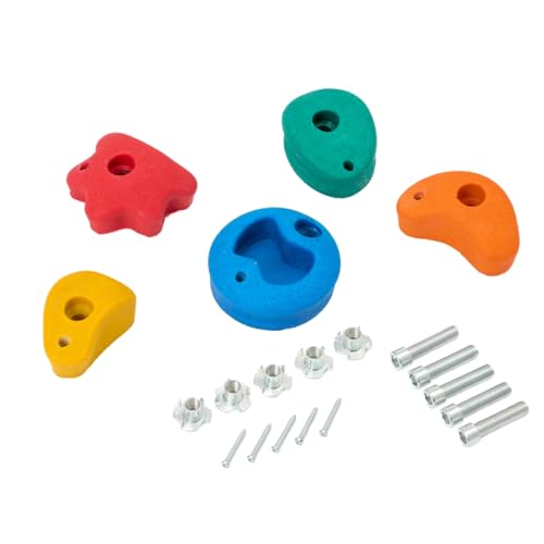 TRIBECCO Pietre da arrampicata per parete da arrampicata, 5 pezzi, con set di fissaggio, diverse forme, dimensioni 8 x 11,5 cm, in poliresina per arrampicata all'aperto e al chiuso (mix)