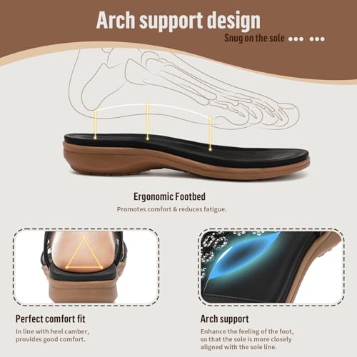 Image of Littleplum Womens Sandals Arch Support Slingback Rhinestone Dressy Sandals Comfort Summer Shoes Ankle Strap Elastic Flats for Beach Walking